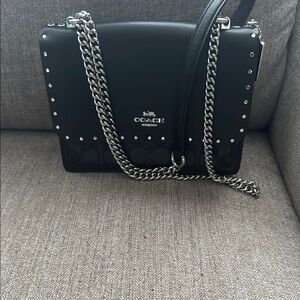 Coach Black Leather Shoulder Bag with Chain Strap